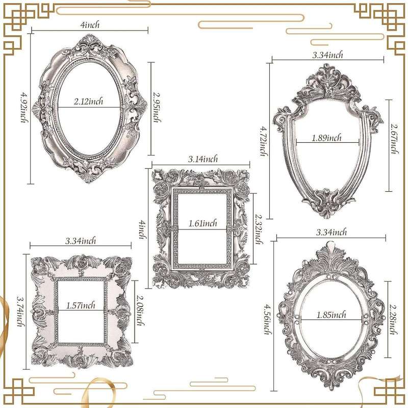 5pcs Vintage Resin Picture Frame Flower Oval Rectangle Frame