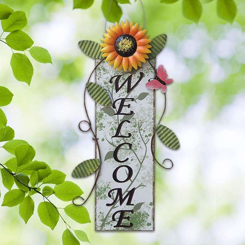 Vintage Sunflower Welcome Sign Door Hanging Decor for Garden Home-a