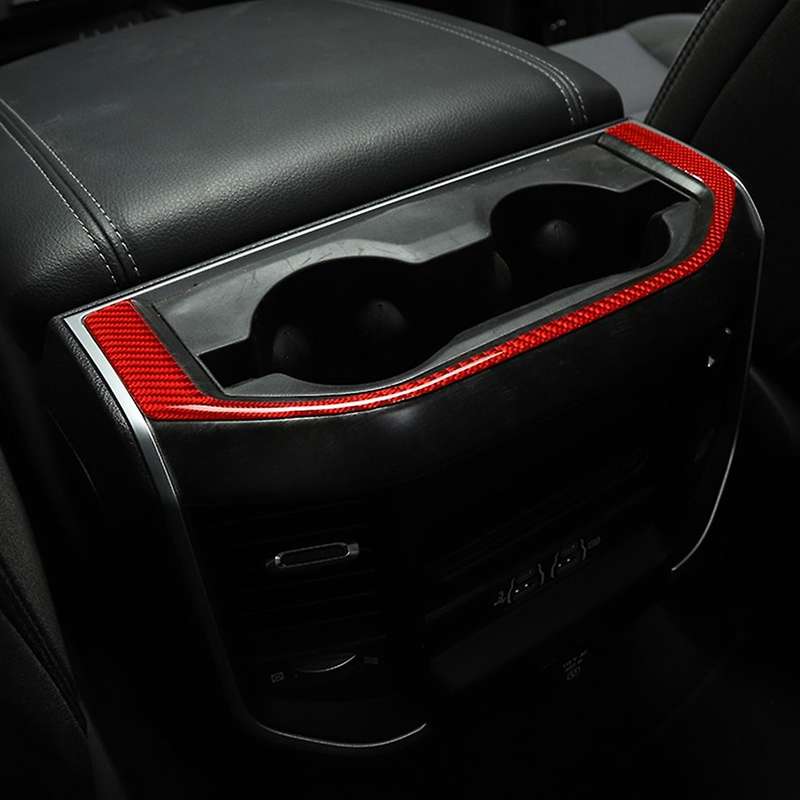 Car Rear Cup Holder for Dodge Ram 1500 2018-2022, Red Carbon Fiber