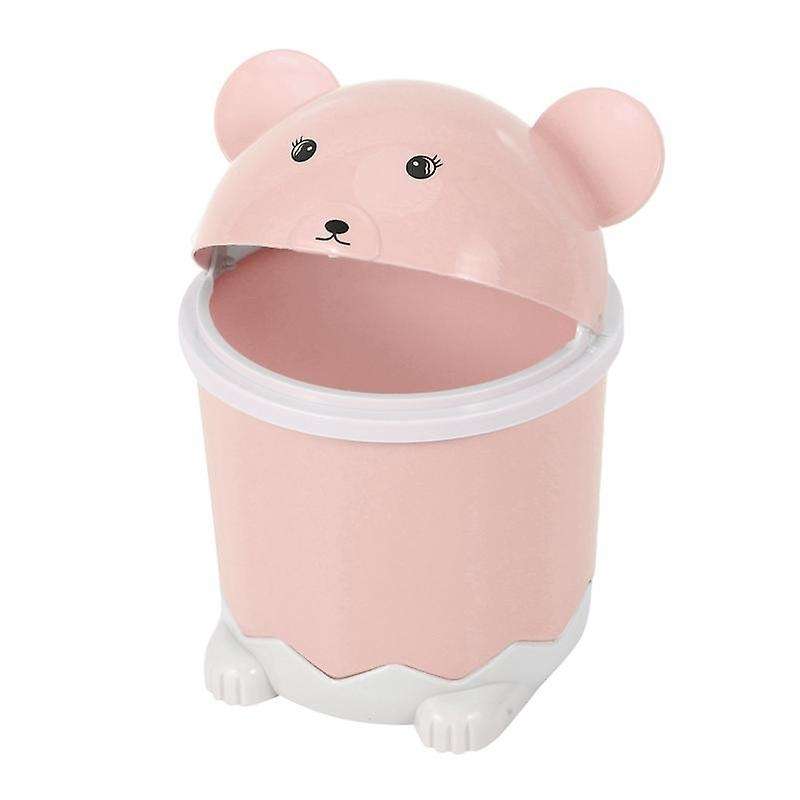 3x Trash Desktop with Lid Small Paper Basket Plastic Trash Can Pink