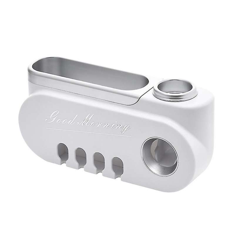 Hanging Toothbrush Holder Automatic Toothpaste Squeezer(white Silver)