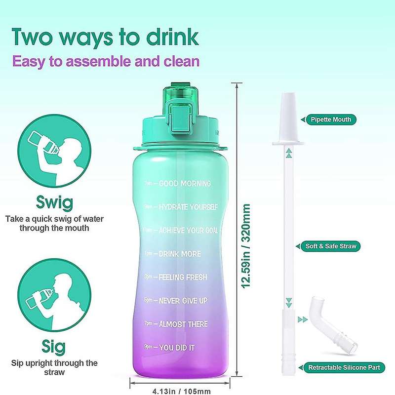 Sport Water Bottle with Straw & Time Marker, 64 Oz Gallon Tritan -c