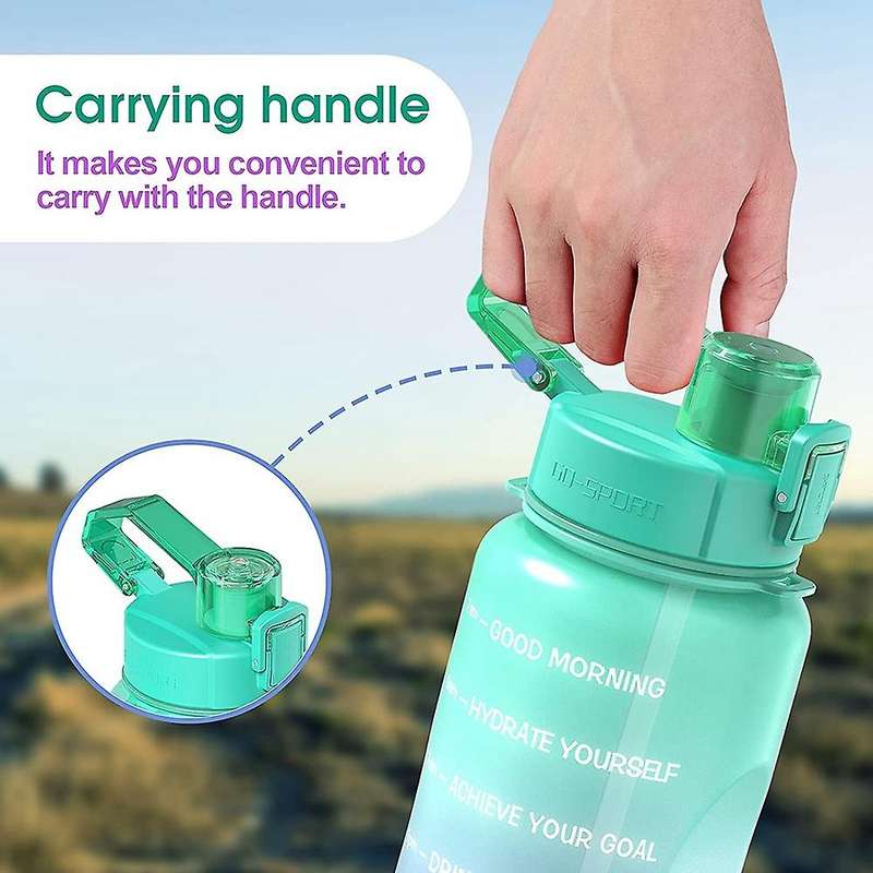 Sport Water Bottle with Straw & Time Marker, 64 Oz Gallon Tritan -c