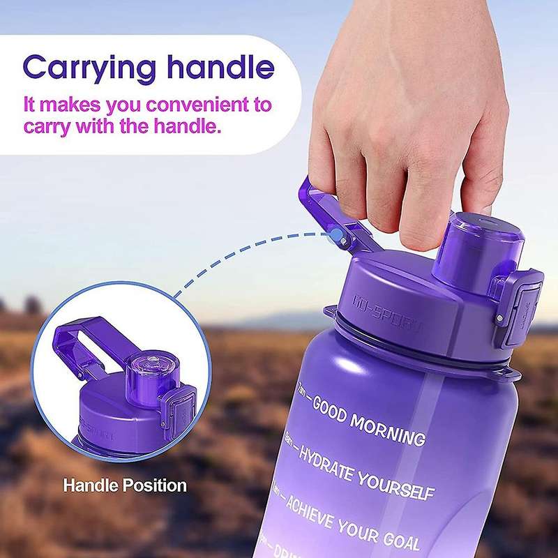 Sport Water Bottle with Straw & Time Marker, 64 Oz Gallon Tritan -b