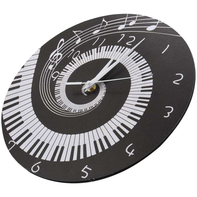 Piano Key Clock Music Notes without Battery Black + White Acrylic