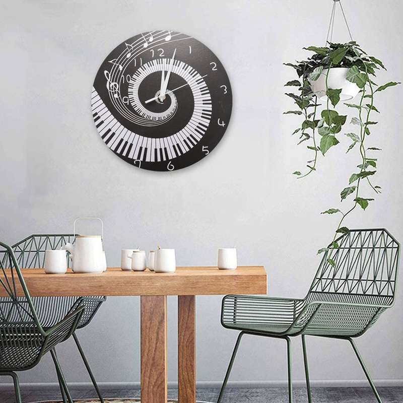 Piano Key Clock Music Notes without Battery Black + White Acrylic