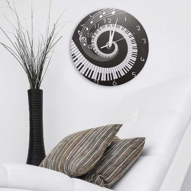 Piano Key Clock Music Notes without Battery Black + White Acrylic