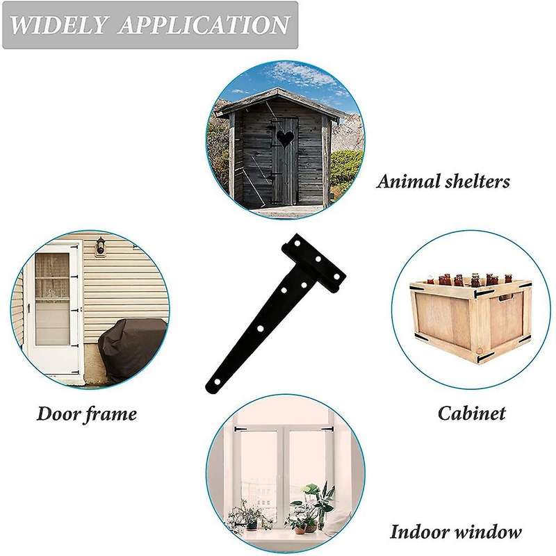 6pcs T Strap Door Hinges Gate Hinges, Black (6 Inch)