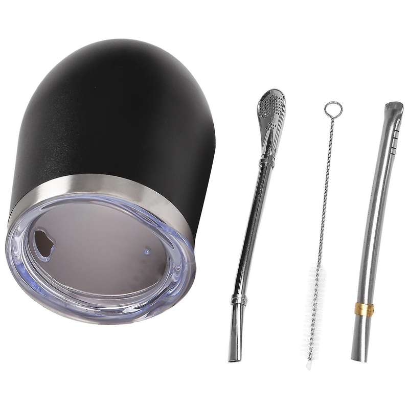 Yerba Mate Gourd Tea Cup Set 12oz,stainless Coffee Water Cup,black