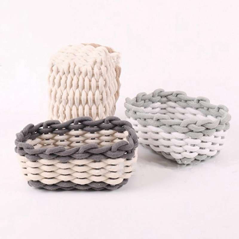 Handmade Cotton Rope Storage Basket Soft-covered Storage Basket(b)