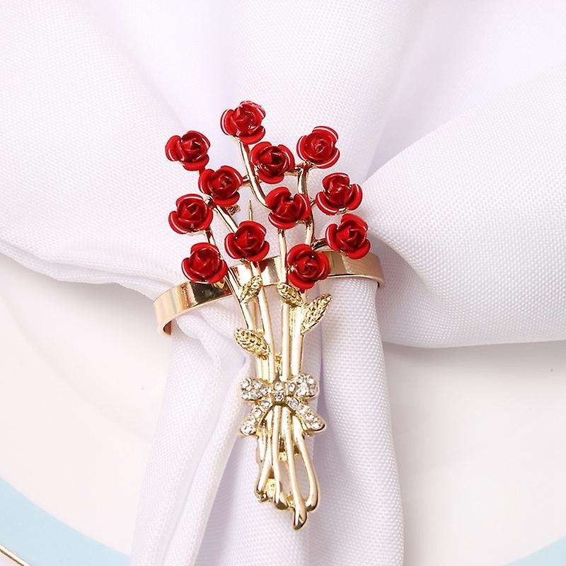 6pcs Valentine's Day Series Rose Flower Napkin Button Napkin Ring