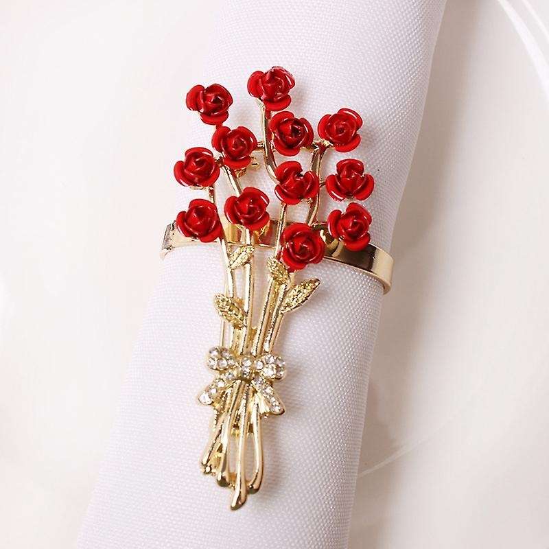 6pcs Valentine's Day Series Rose Flower Napkin Button Napkin Ring
