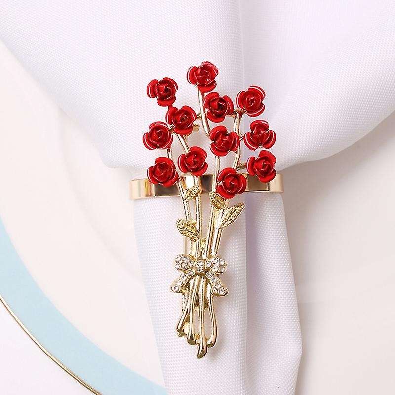 6pcs Valentine's Day Series Rose Flower Napkin Button Napkin Ring
