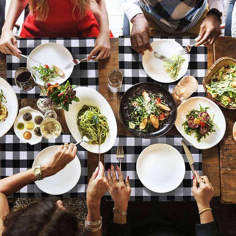 4 Pcs Black White Plaid Placemat Table Mat Tableware Plate Placemat