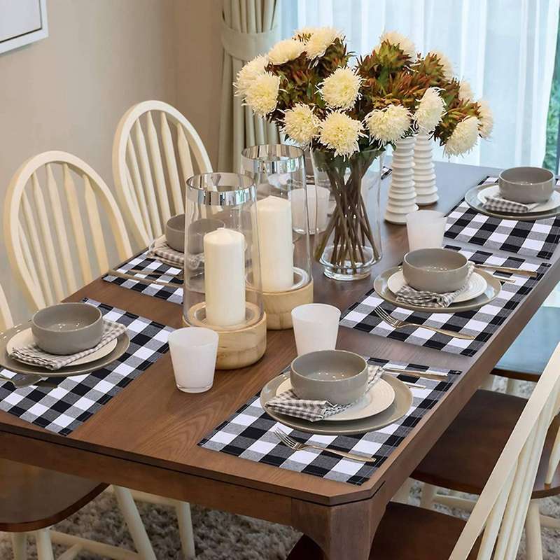 4 Pcs Black White Plaid Placemat Table Mat Tableware Plate Placemat