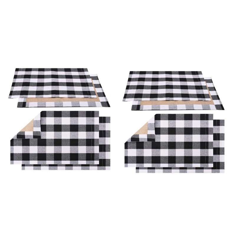 4 Pcs Black White Plaid Placemat Table Mat Tableware Plate Placemat