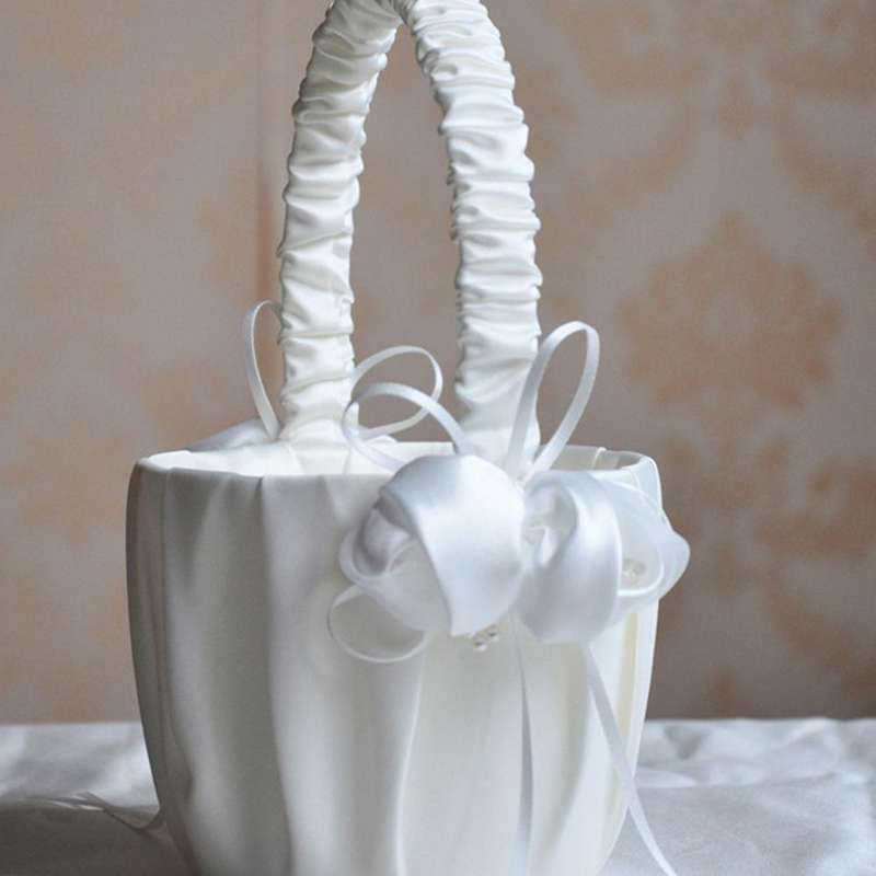 2pcs Flower Storage Basket with Bow Satin Ribbons for Wedding