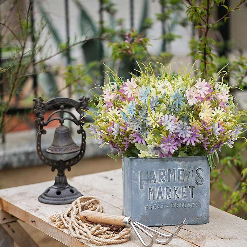 6 Bundles Artificial Daisy Flowers Plastic Silk Flowers for Home