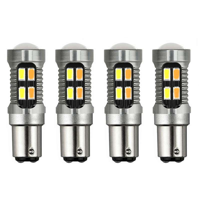 4x Car Led Light Bulb Canbus 1157 P21/ 5w Bay15d Lamp White Amber C