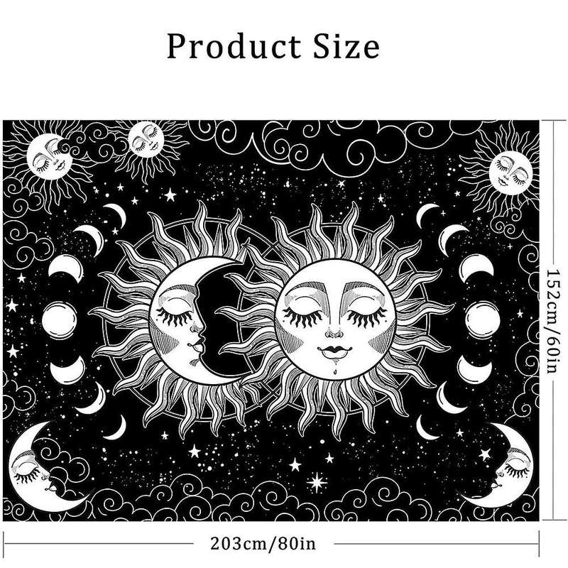Sun and Moon Tapestry Wall Hanging Tapestry Black(60x80 Inches)