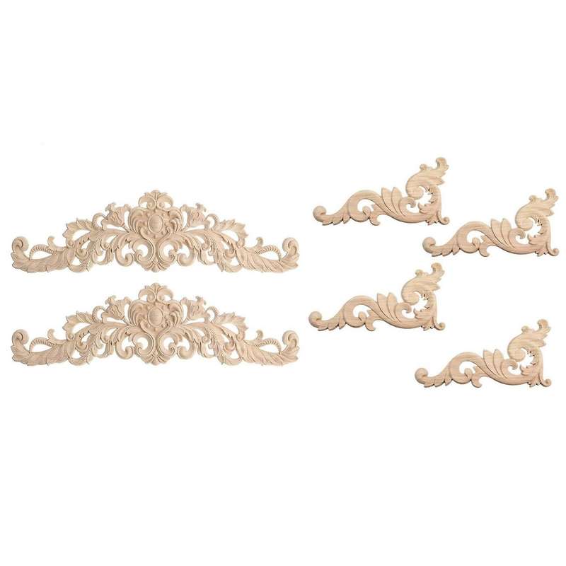 2pcs Craft Wood Cabinet Furniture Carving Corner Wood Ornament Wood