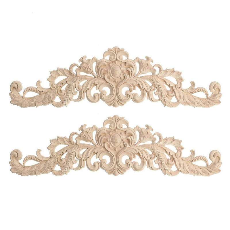 2pcs Craft Wood Cabinet Furniture Carving Corner Wood Ornament Wood