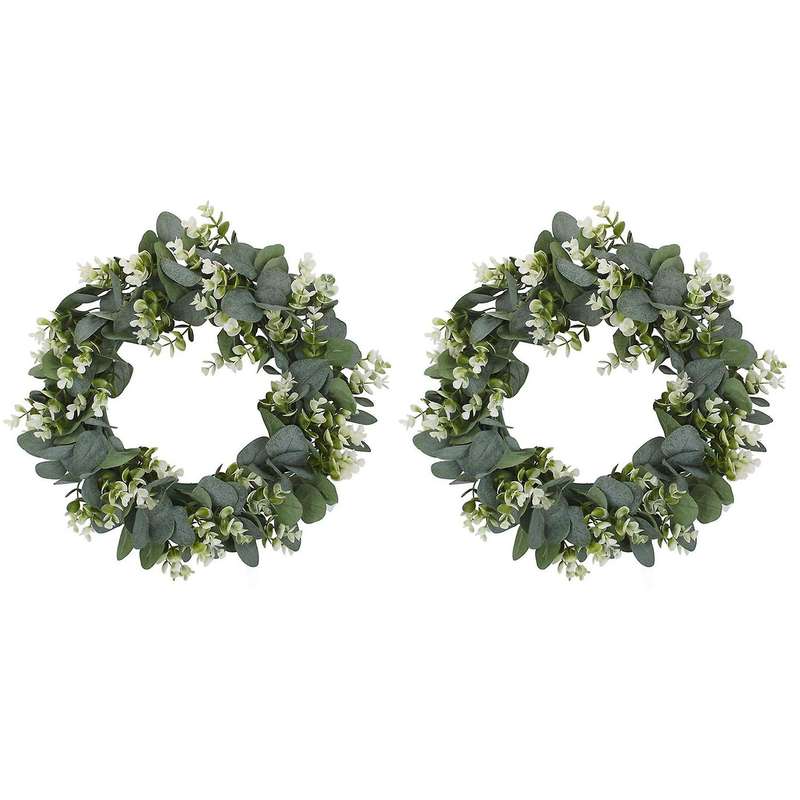 2x Faux Boxwood Wreath 12.9inch Artificial Green Leaves Wreath