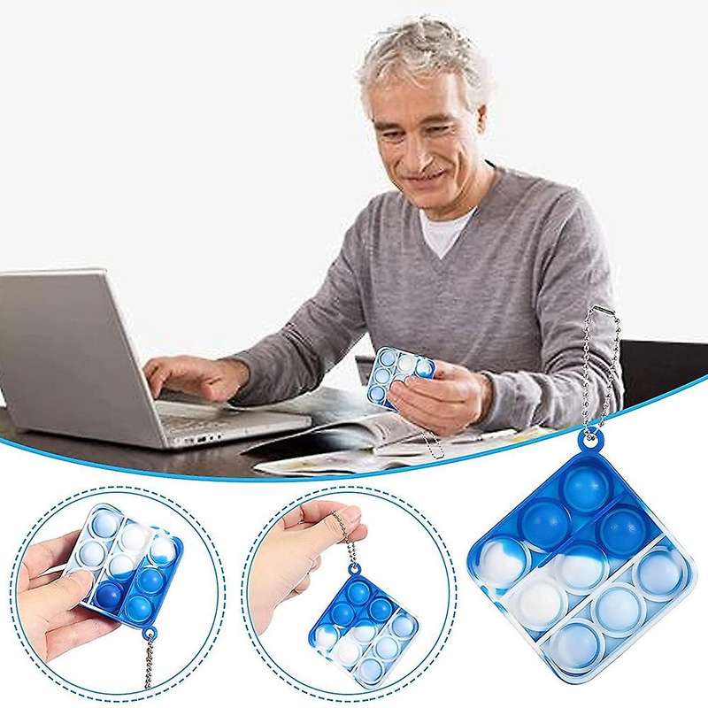 16 Pcs Mini Fidget Sensory Toy Square Silicone Keychain Toy