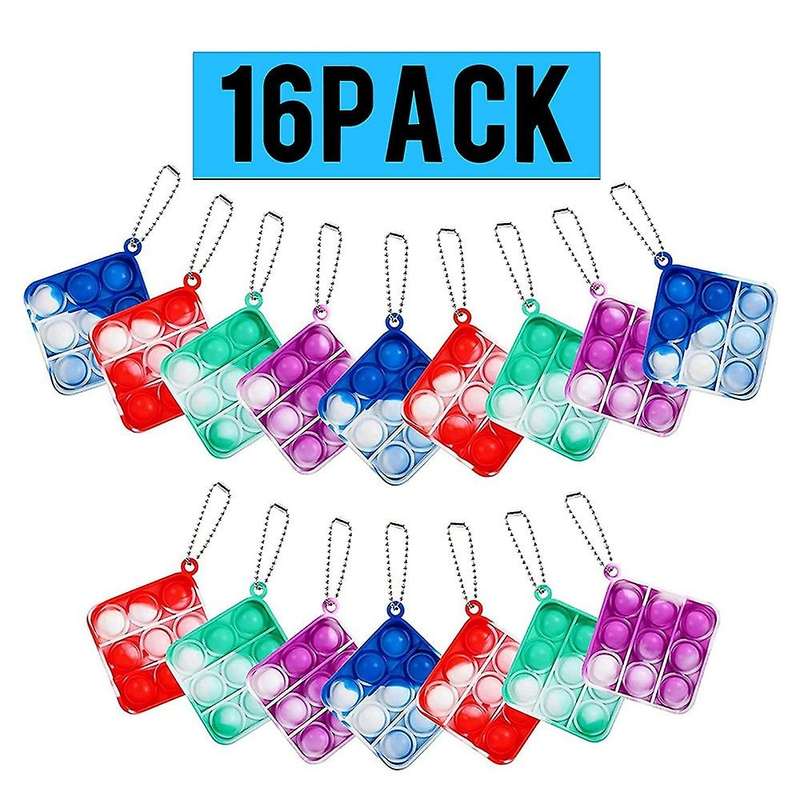 16 Pcs Mini Fidget Sensory Toy Square Silicone Keychain Toy