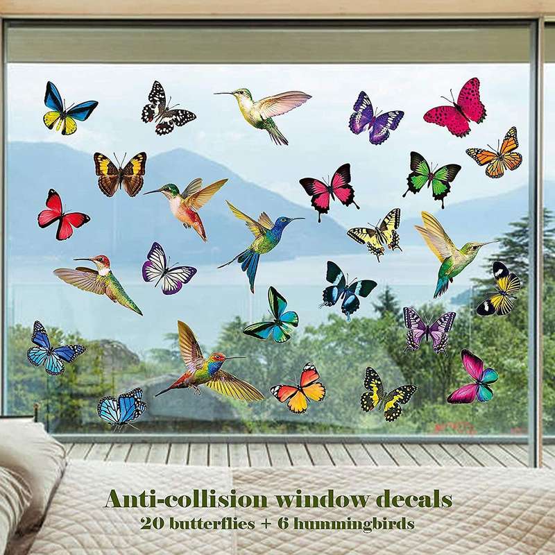 26 Pcs Bird Butterfly Window Clings Window Stickers Decor Decals