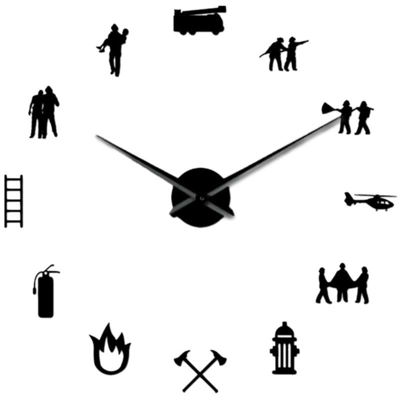 Firefighter Love Diy Giant Fire Department Big Clock Watch Black