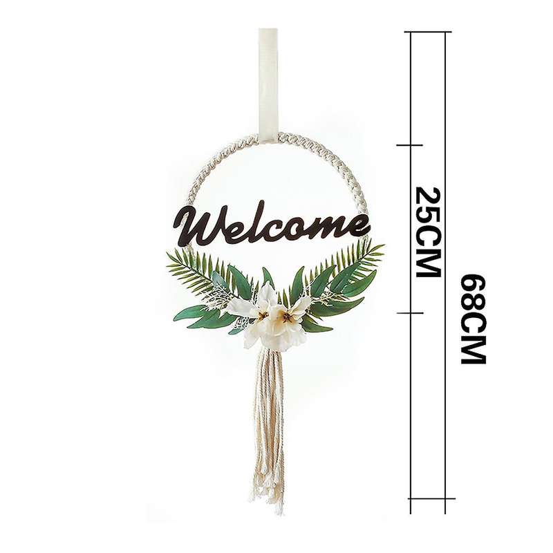 Welcome Sign for Front Door Porch Boho Macrame Hanging Decor