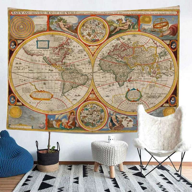 World Map Vintage Wanderlust Pirate Map Historical Atlas Tapestry