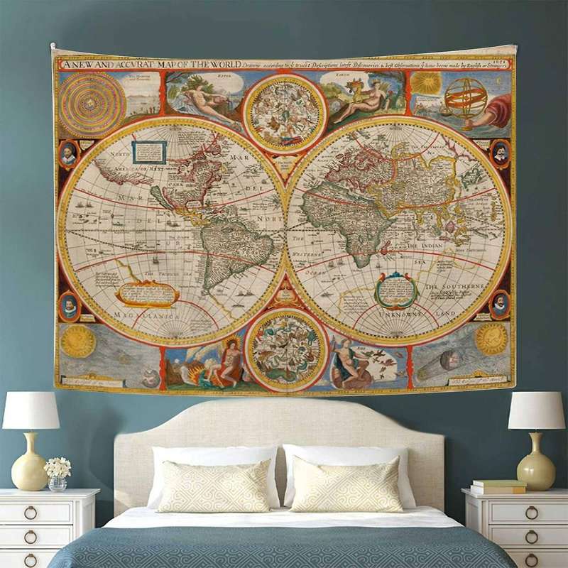 World Map Vintage Wanderlust Pirate Map Historical Atlas Tapestry