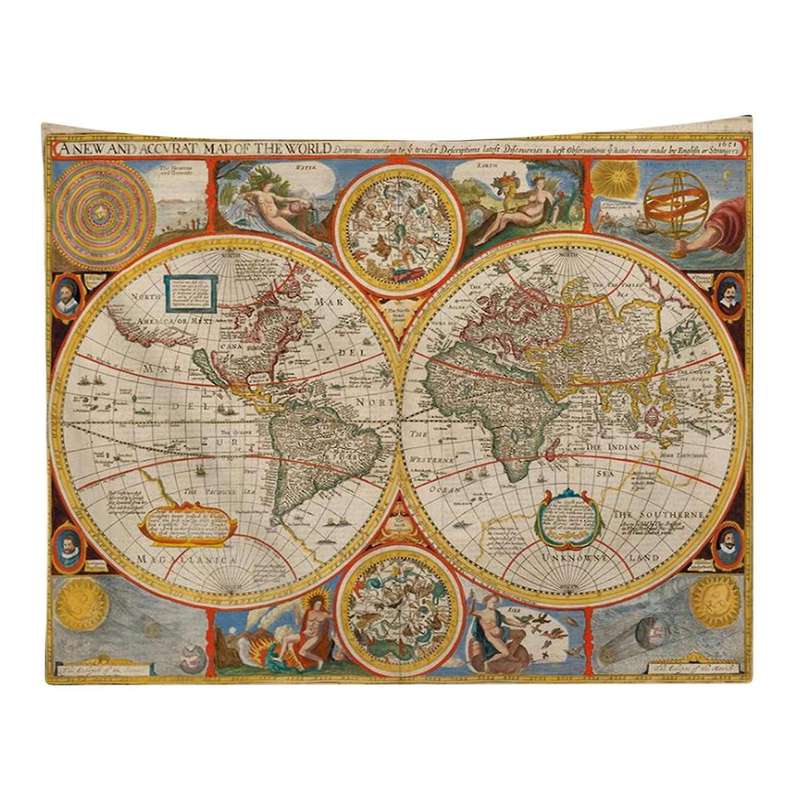 World Map Vintage Wanderlust Pirate Map Historical Atlas Tapestry