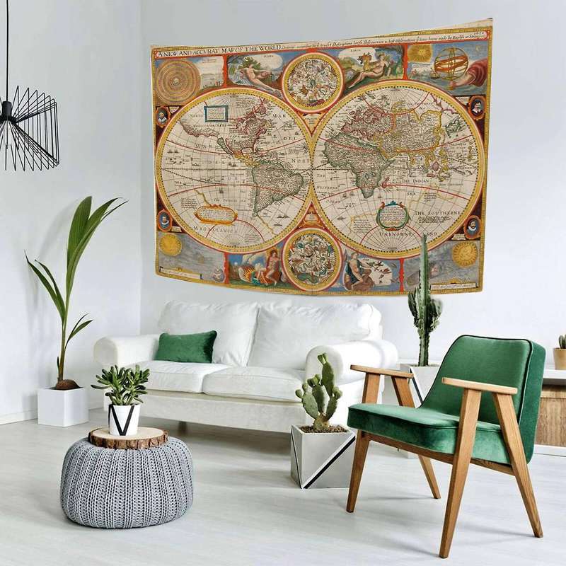 World Map Vintage Wanderlust Pirate Map Historical Atlas Tapestry