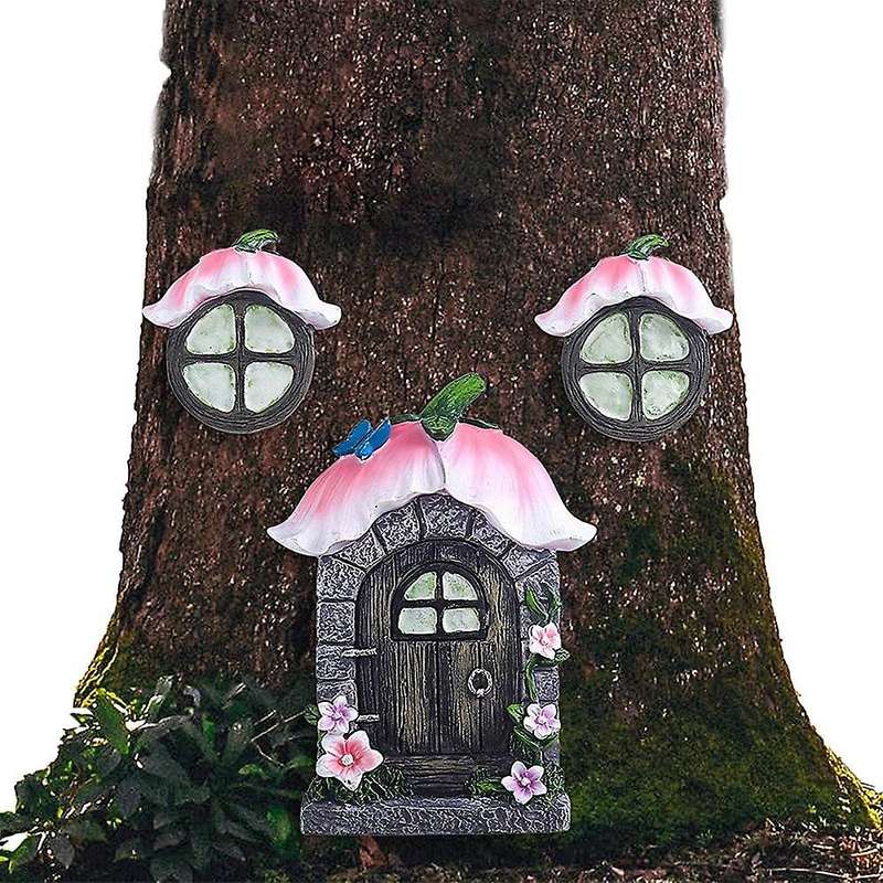 3pcs Fairy Doors and Windows Tree Ornaments Fairy Garden Ornaments