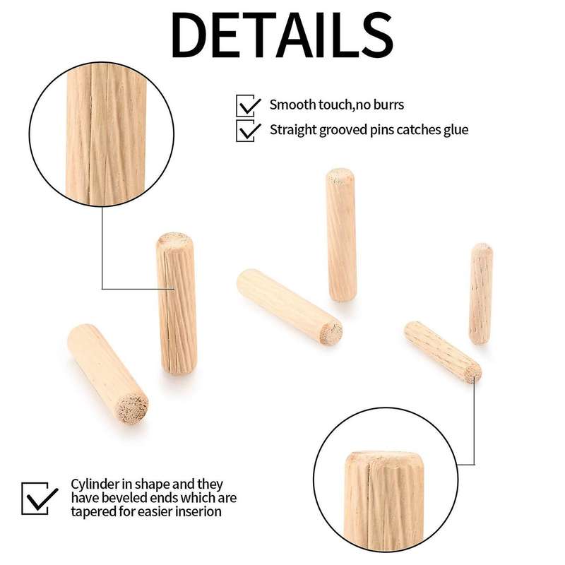 300pcs 6mm 8mm 10mm L Fluted Wood Dowel Pins for Easier Insertion