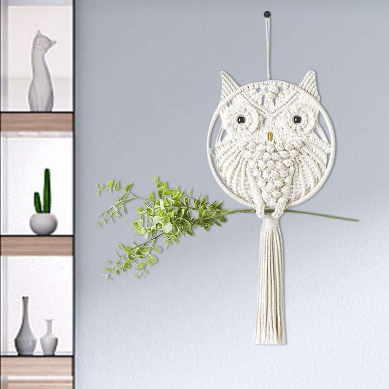 Hand-woven Owl Primary Color Cotton Rope Wall Decoration Tapestry