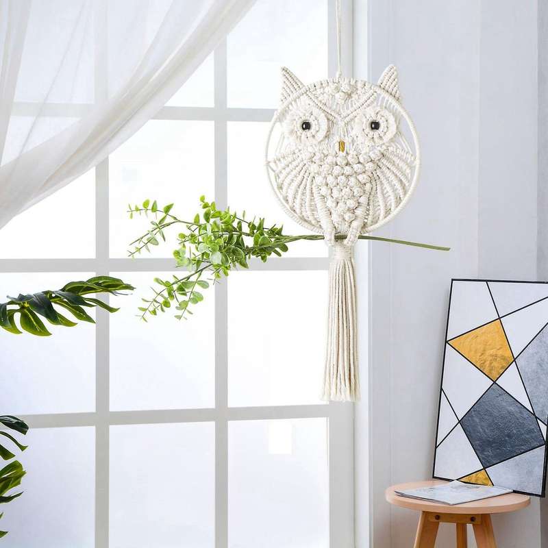 Hand-woven Owl Primary Color Cotton Rope Wall Decoration Tapestry