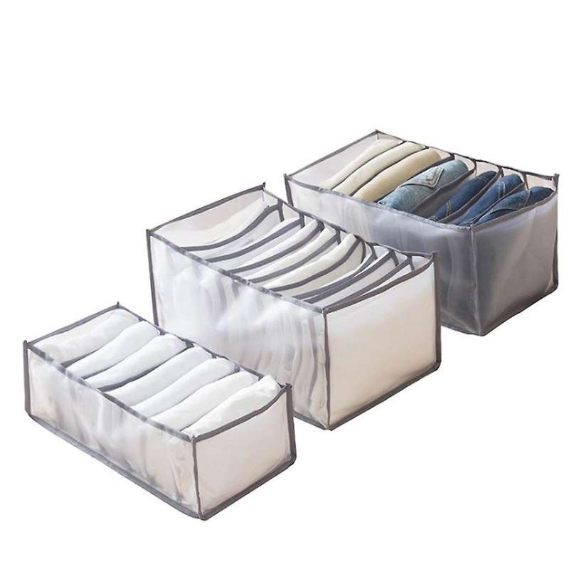 3 Pcs Jeans Compartment Storage Closet,stacking Pants Drawer(gray)