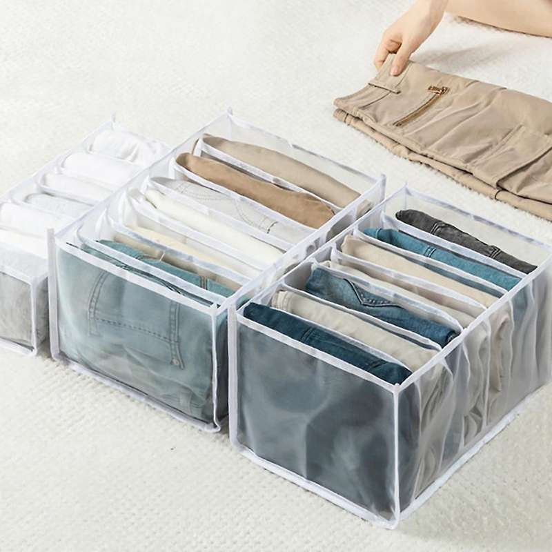 3 Pcs Jeans Compartment Storage Closet,stacking Pants Drawer(gray)
