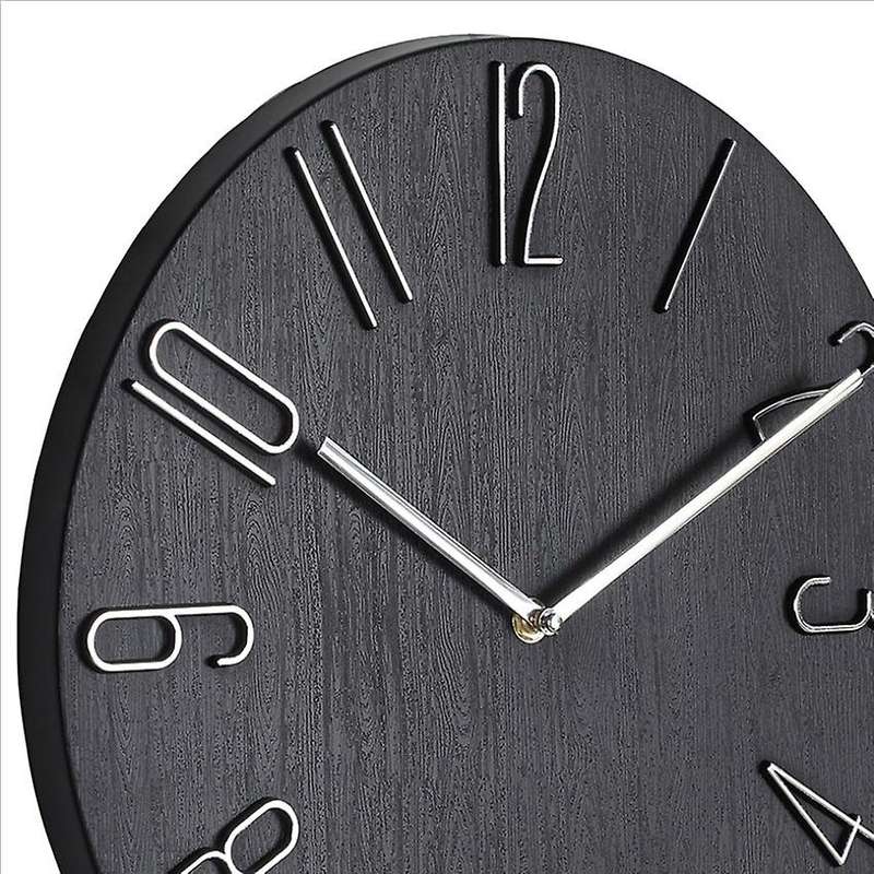 Simple Wall Clock 12inch Living Room Home Watch Fashion Bedroom-black
