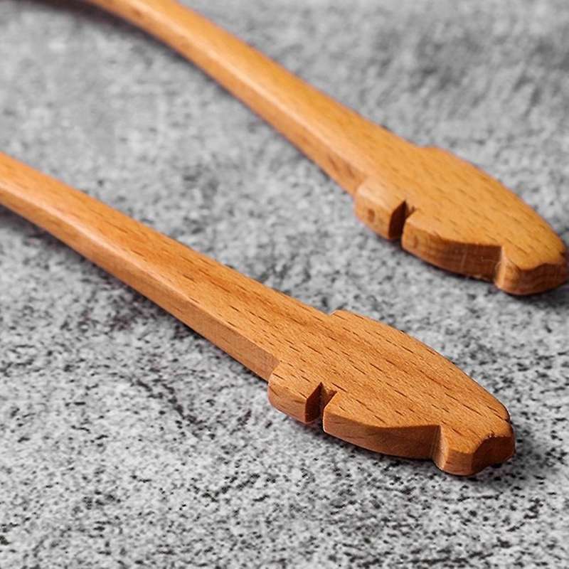 Creative Log Cartoon Cat Spoon Fork Japanese Handmade Beech Spoon
