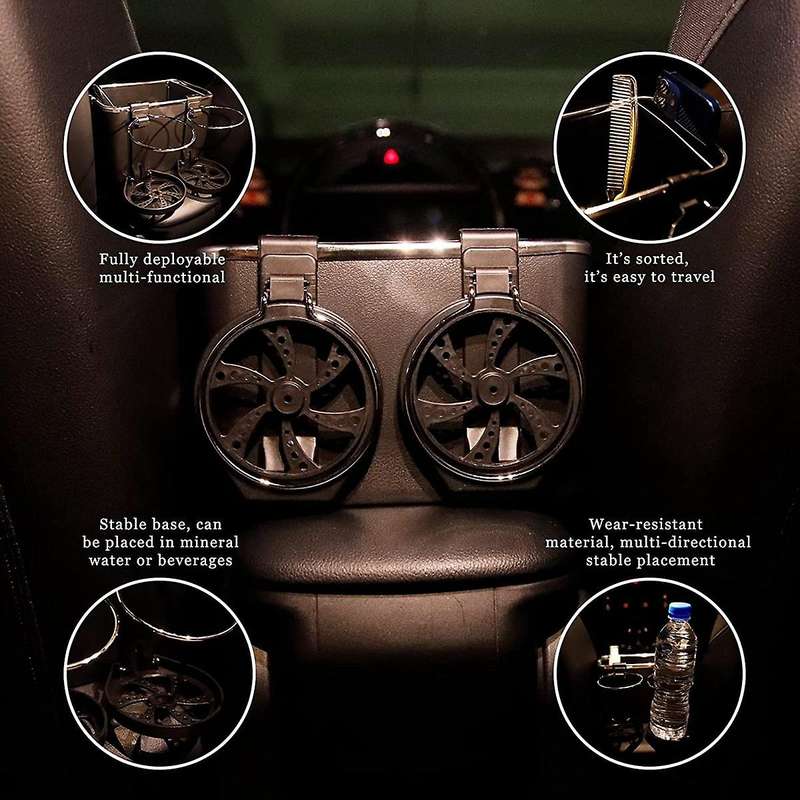 Car Armrest Storage Box Water Cup Holder Beige