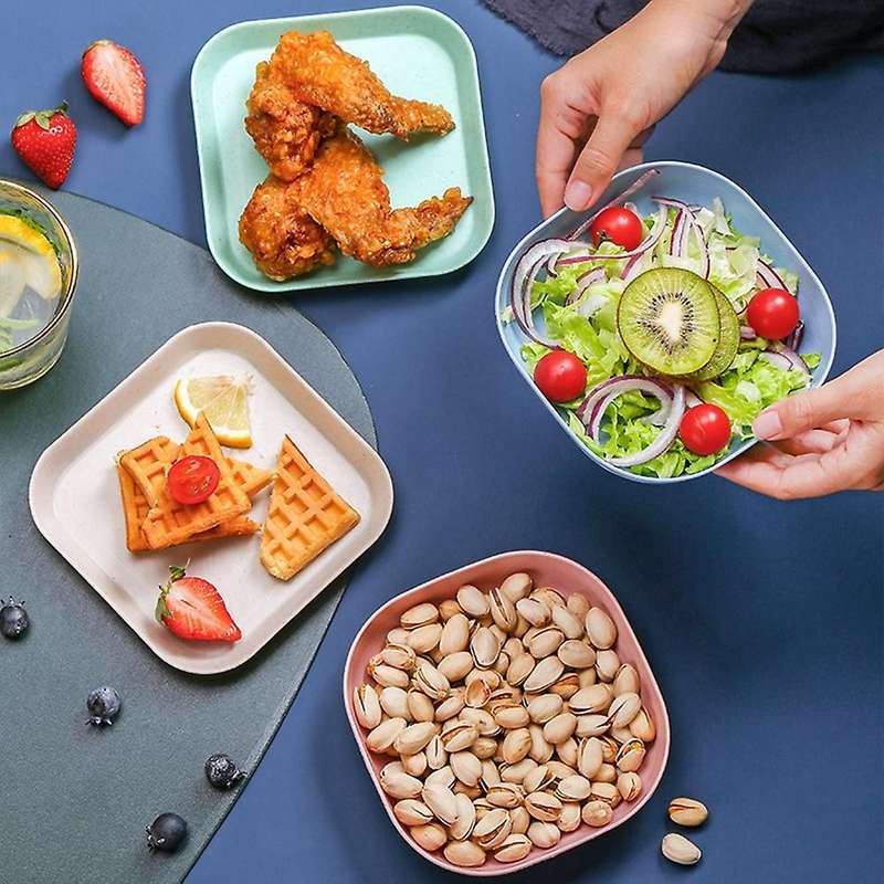20pcs Mini Square Lightweight Wheat Straw Dishes Plates Sets,plates