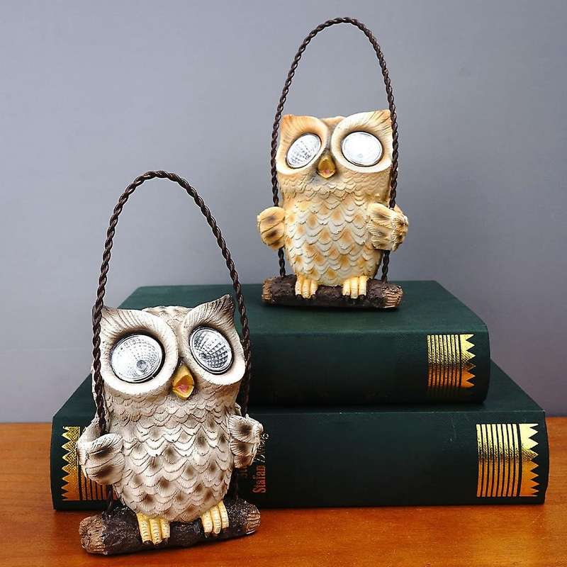 Outdoor Garden Waterproof Owl Shape Sculpture Light Led Lamps Brown