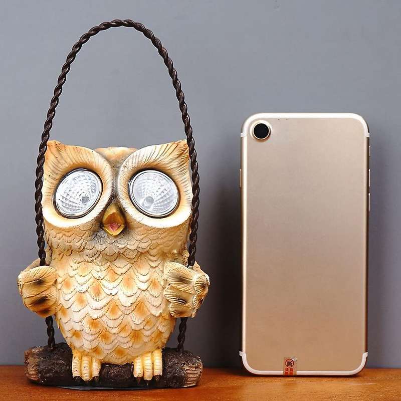 Outdoor Garden Waterproof Owl Shape Sculpture Light Led Lamps Brown