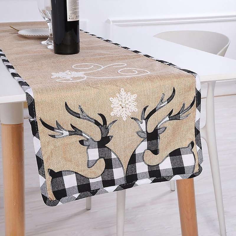 Christmas Table Runner with Elk Snowflake Pattern for Table, A