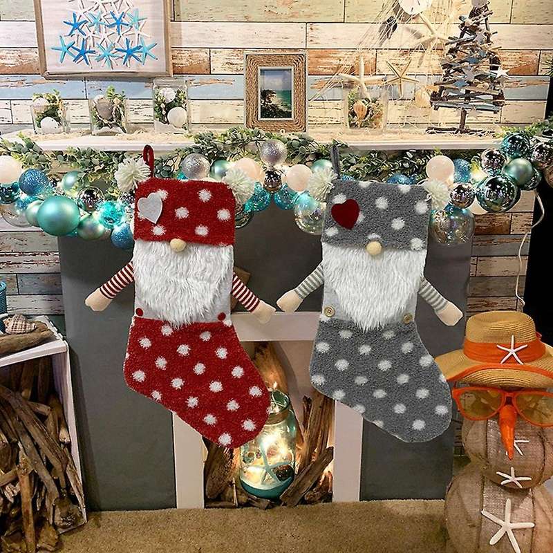 Christmas Stockings Ornaments Children New Year Candy Bag Red+gray